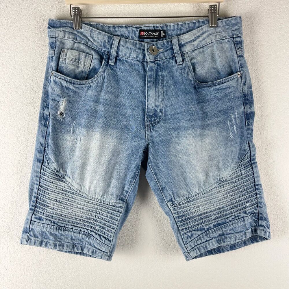 Vintage Southpole Denim Shorts Mens 34 Blue Distressed Y2K 90s Cotton